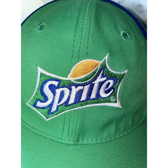 HTT Recycled Sprite Soda Logo Embroidered Blue Piping 6 Panel Fastner Cap Hat - Picture 11 of 12